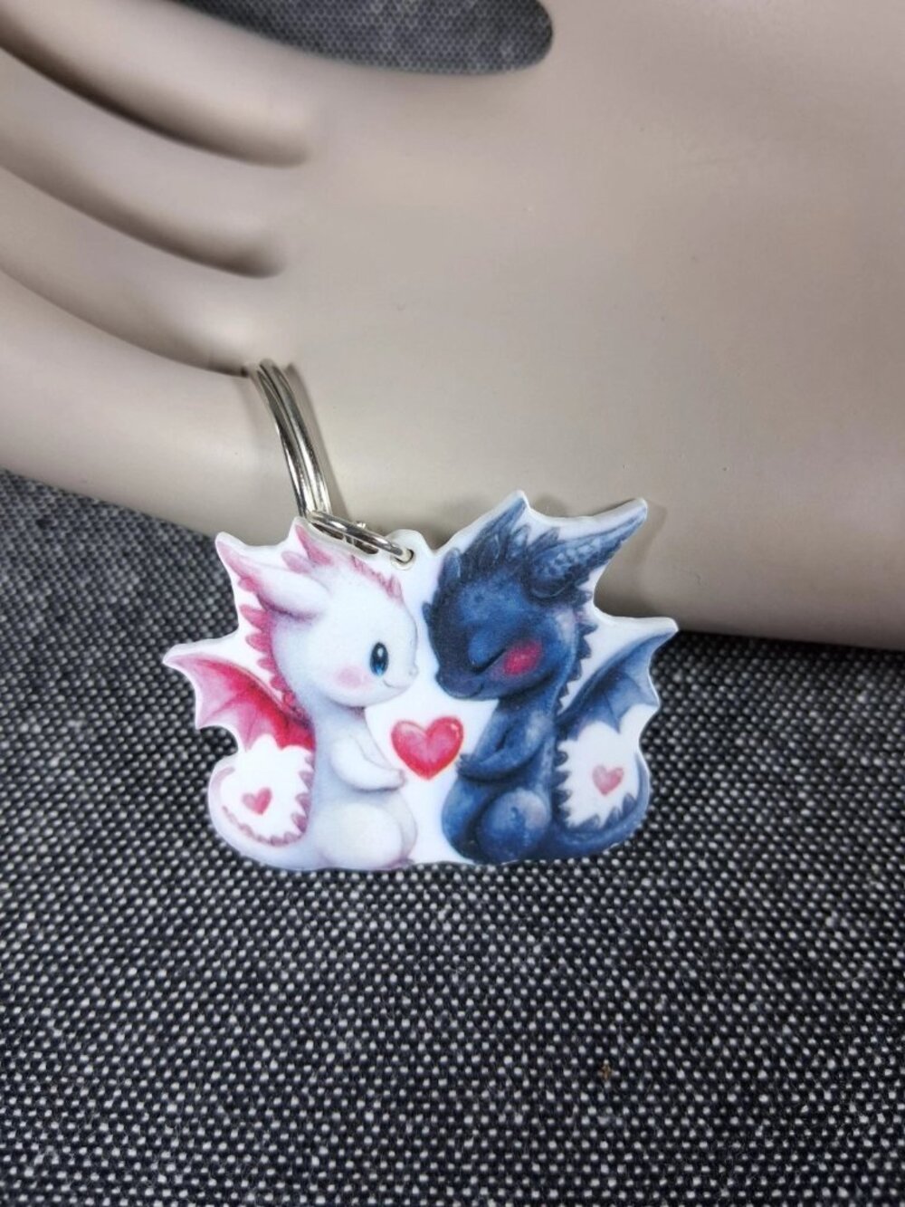 Dragon In Love Flat Small Keychain, Keyring, Handcrafted, Spiritual, Animal